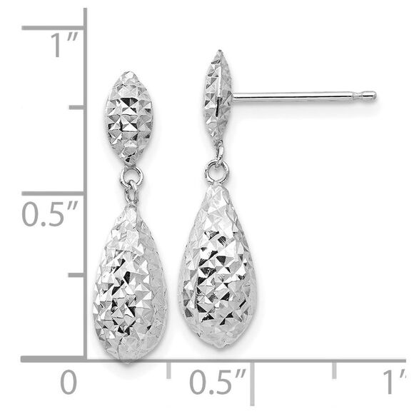 Kazi Luxury 14k White Gold Diamond-cut Puff Teardrop Dangle Earrings
